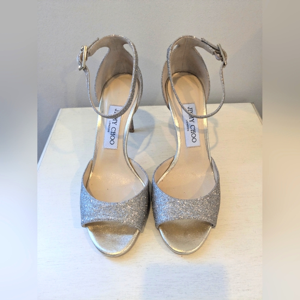 Jimmy Choo Gold / Silver Glitter Heels Wedding Shoes, size 37 (7)